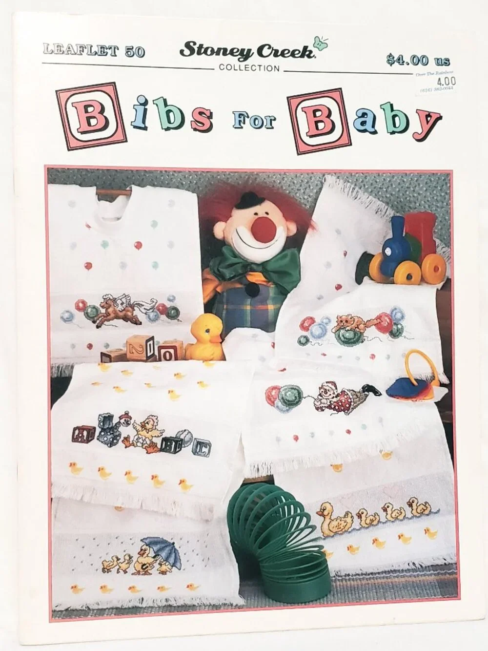 Bibs for Baby Cross Stitch Leaflet 50 Stoney Creek 1992 Cat Ducks Clown Balloons